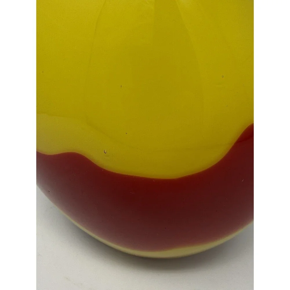 Yellow Red Brown Swirl Art Glass Vase Glossy Decorative Finish